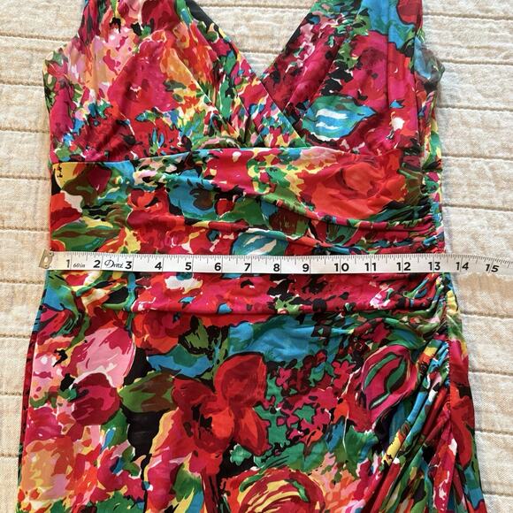 Lauren Ralph Lauren Faux Wrap Dress Sz 6 Floral Stretch Vibrant Jersey Ruched - Picture 10 of 12